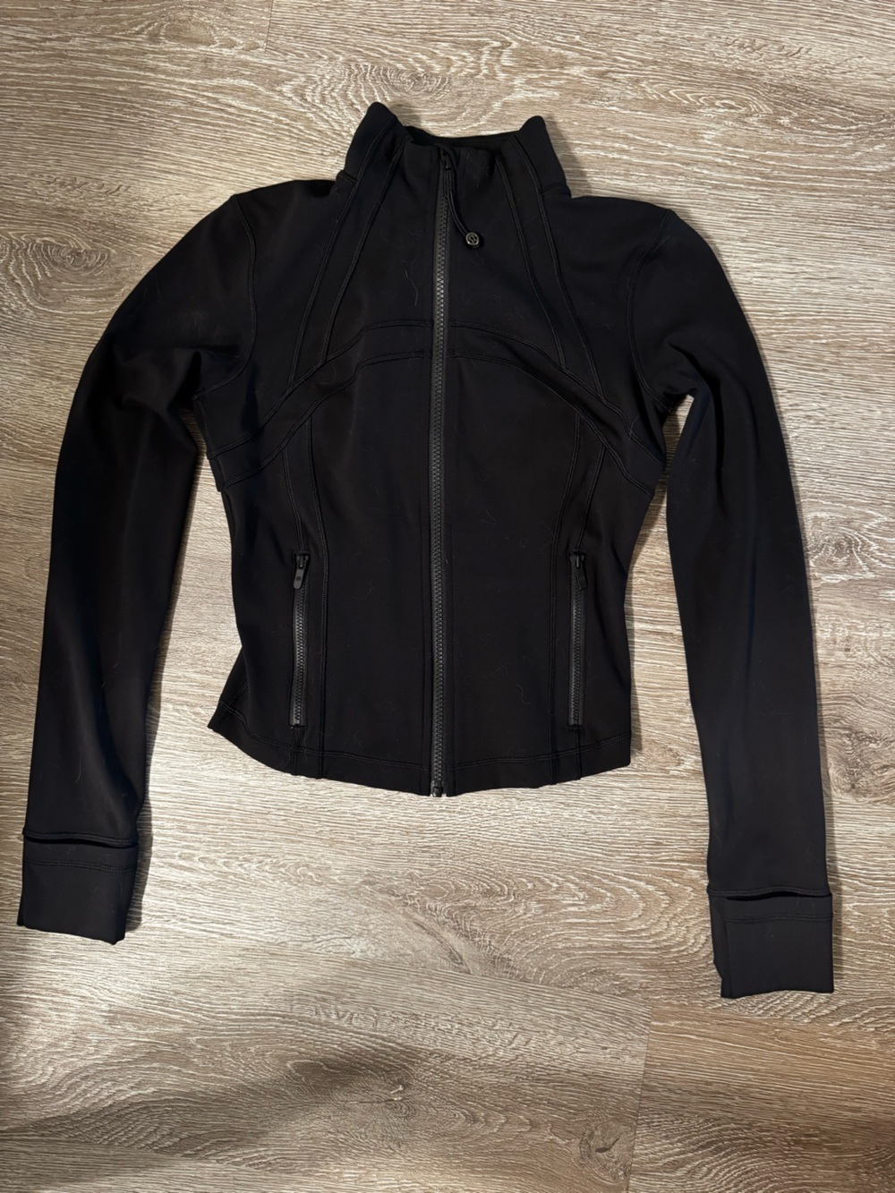 Lulu Black Zip-Front Define jacket and matching dress.